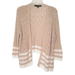 89th & Madison Open Knit Open Front Drape Cardigan Beige White Womens Size Large